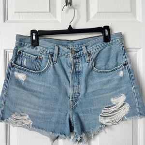 Levi's Light Blue Distressed Denim Cutoff Shorts